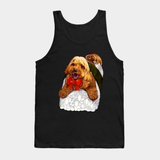 Sushi dog - Cute Cavapoo Cavoodle puppy dog with festive  red bow  - cavalier king charles spaniel poodle, puppy love Tank Top